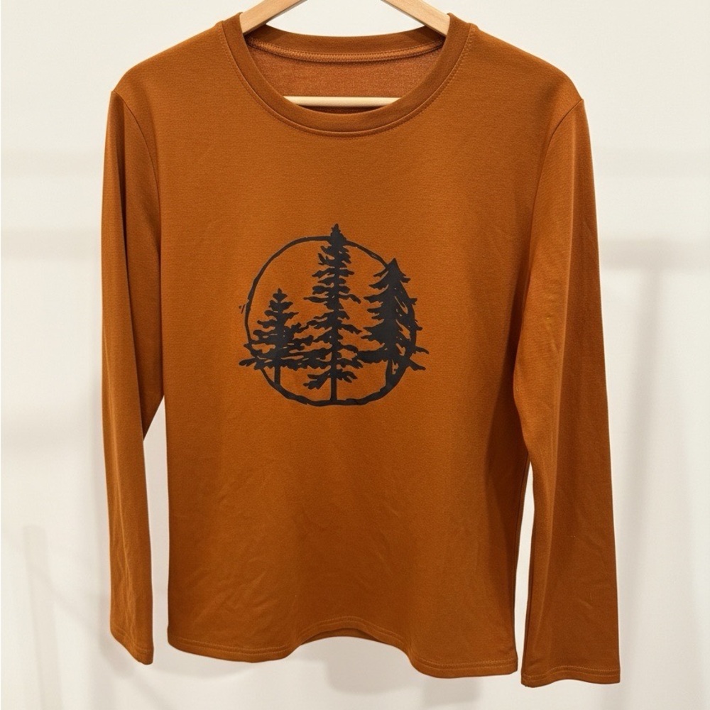 Rust Long Sleeve Shirt with Tree Design
